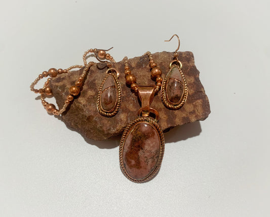 Pretty in Pink Dappled Stone Pendant & Earrings