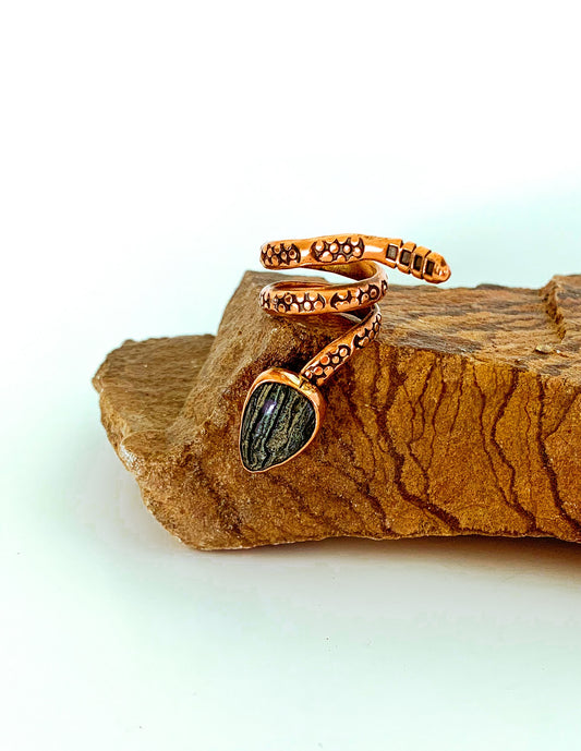 Black Banded Copperhead Snake Ring
