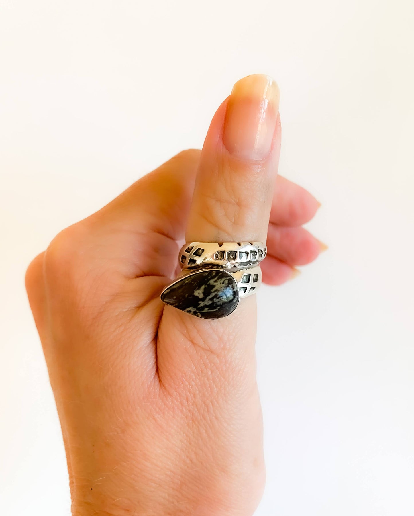 Black Banded Jasper Snake Ring