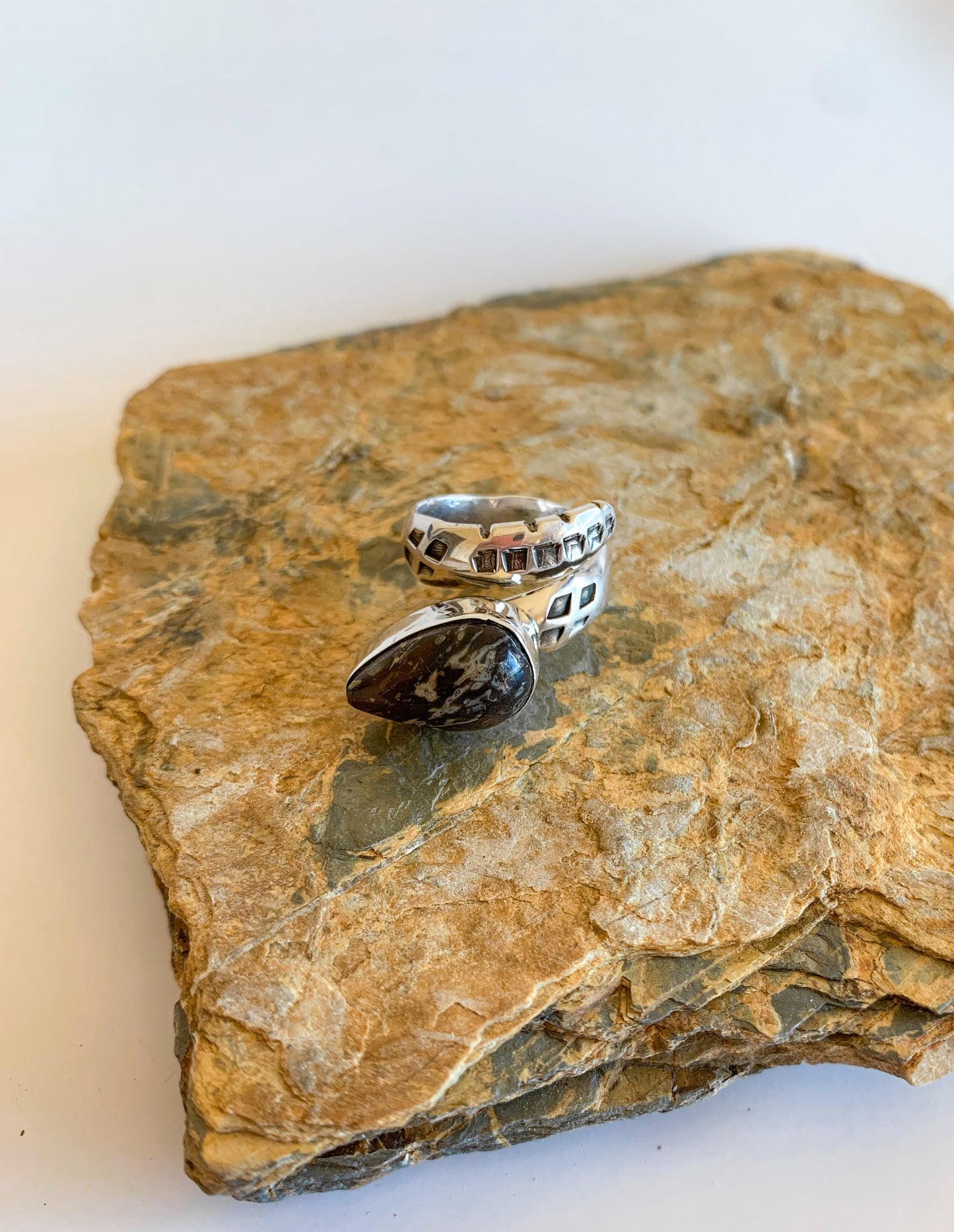 Black Banded Jasper Snake Ring